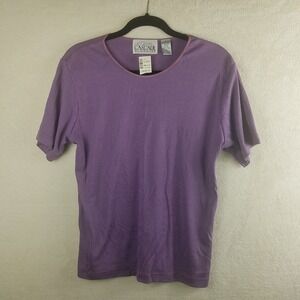 Cascade Classics Womens Purple Ribbed Short Sleeve Crew Neck Top Size M‎ NWT